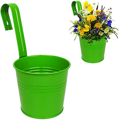 alles-meine.de GmbH 2 Stück Hänge - Blumentöpfe/Geländertöpfe/Pflanztöpfe - Metall - Ø 17 cm - grün - Hängend/mit Haken & Halterung RUND - Aufhängen - groß - mit Henkel ..