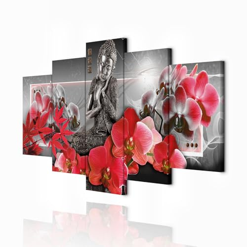 decomonkey Impression sur Toile Bouddha 200x100 5 Pièces Cadre en Bois | Tableau decoration murale, Déco Salon, Peinture sur Toile, Maison, Abstraction bouddha bouddhisme fleurs orienter zen
