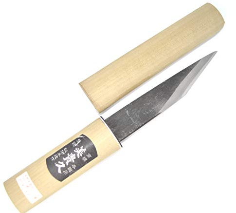 Ikeuti Coltello artigianale Kiridashi Katana, con lama in carbonio, per lavori di falegnameria e intaglio, forgiato a mano in Giappone, nero, 135 mm, 2 colori di lama