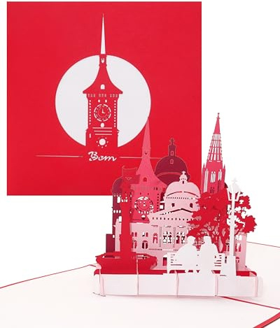 Pop-Up Karte „Bern – Skyline mit Berner Münster“, 3D Grußkarte als Souvenir, Einladung, Postkarte & Gutschein - Karte mit Umschlag