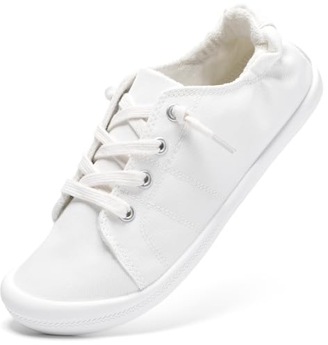 STQ White Sneakers for Women Cute Slip On Canvas Sneaker, Low Top Fashion Casual Shoes All White Size 8