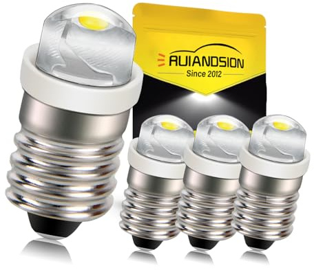 Ruiandsion 4pcs E10 LED Bulb White DC 1.5V 0.5W LED Bulb for Torch Light Flashlight Headlight,Negative Earth