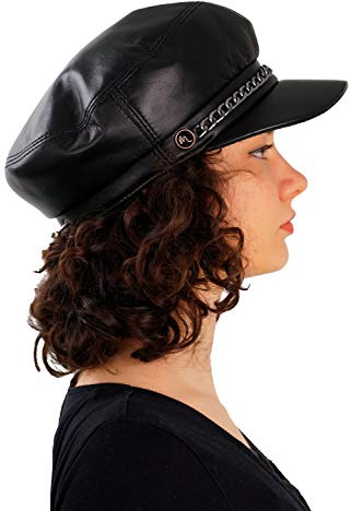Mumcu's Leather Women Newsboy Fiddler Cap Fisherman Captain Sailor Hat