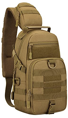 YFNT Tactical Shoulder Bag Military Sling Backpack Waterproof Outdoor Crossbody Daypack for Trekking Camping Hiking Travel, brown