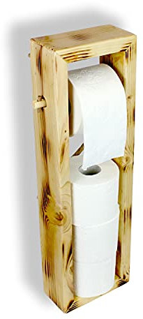 DC21 Toilettenpapierhalter aus Holz Stehend | Toilettenpapier Aufbewahrung ohne Bohren | Klopapierhalter WC-Ständer | Deko für Badezimmer (Geflammtes Holz, 59 x 18 x 9 cm)