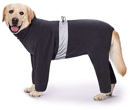 Miaododo Polar Fleece Hundebekleidung Winter für mittelgroße und große Hunde, Thermo-Hundejacke, Einteiler Jumpsuits Outfits,für Jungen oder Mädchen, Reißverschluss auf der Rückseite (28, dunkelgrau)