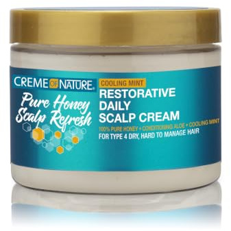 Creme of Nature Pure Honey Scalp Refresh Crème Hydratante Cuir Chevelu 135g | Hydrate, Nourrit et Apaise le Cuir Chevelu, Idéal pour les Coiffures Protectrices, Soin pour les Cheveux Bouclés à Crépus