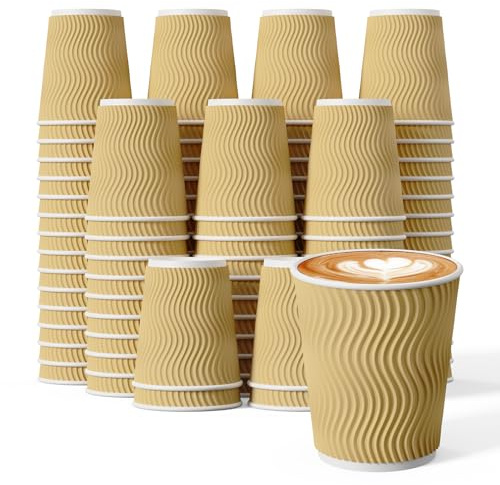 DAILYPACK 8 oz Coffee Cups, 120 Count Insulated Ripple Wall Paper Hot Coffee Cups for Hot Beverage