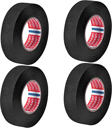 4 Rollos Cinta de Tela Adhesiva Cinta Automotriz, Cinta Arnés de Cableado Impermeable, Cinta Aislante Resistente al Calor, Cinta para Arnés de Cable para Vehículo Camiones Arnés, Negro (15 mm x 20 m)