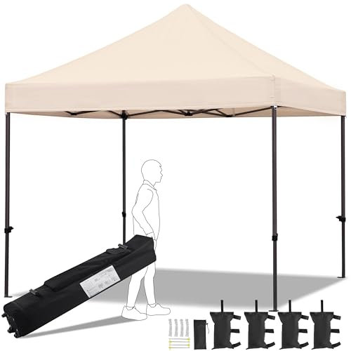Yaheetech Faltpavillon Pavillon 3x3 wasserdicht stabil, 323/332/341 cm höhenverstellbar faltbar Pop up Faltzelt, UV-Schutz 50+ für Garten Hochzeit Camping, Beige