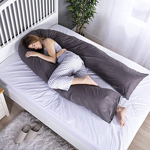 HEIMTEX 12ft Schwangerschaftskissen mit Kissenbezügen U-förmiges Kissen zum Schlafen Atmungsaktives Mikrofaser-Ganzkörperkissen für Rücken und Bauch (Holzkohle)
