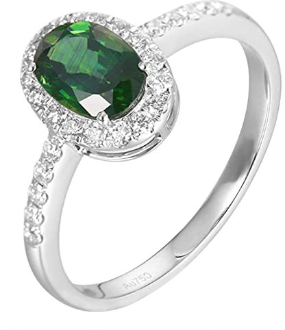 Epinki Echter Schmuck Diamantring Weißgold 750 18 Karat Frauen, Saphir Eheringe Grün 1.06ct 4 Klaue Partnerringe Weiß Gold 750 mit Diamant, Gr.62 (19.7)