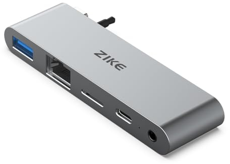 ZIKE USB C Hub - MacBook Pro USB Adapter für MacBook Pro 2023-2016, MacBook Air 2022-2016 mit 5Gbit/s Typ-C/A, TF UHS I, LAN Netzwerkanschluss und 3,5mm Audioanschluss