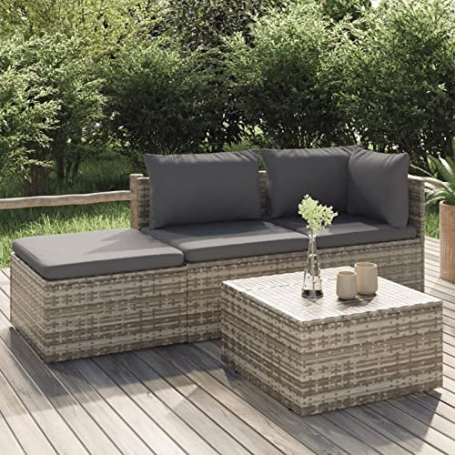Yolola Lounge Set Mit Stauraum 4-TLG Gartenlounge Rattan Grau Rattan Lounge Set Gartenmöbel Rattan Lounge Set Gartenlounge Outdoor Lounge Set Balkon Balkonmöbel Loungemöbel Sofa