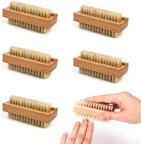 Pizsieat 5 Pezzi Spazzolino Unghie Mani Doppia Faccia Spazzola Unghie Mani in Legno Spazzolino per Unghie Mani Spazzola a Mano Spazzolina Unghie Manicure per Pulire le Dita Delle Mani e Dei Piedi