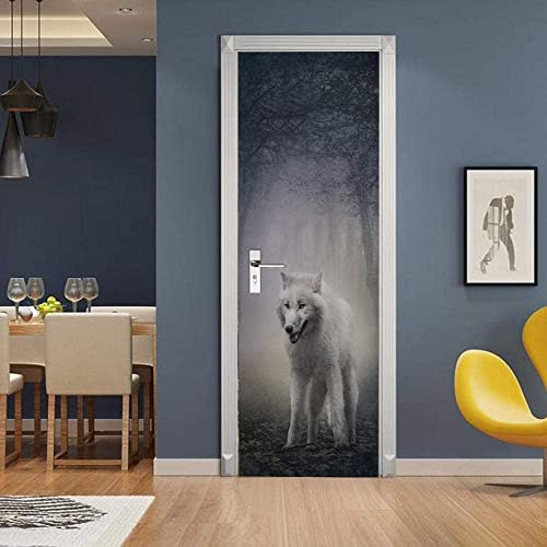 3D Innentür Türposter Waldtier Weißer Wolf Kühlschrank Türtapete Türaufkleber 90 X 200 Cm Selbstklebend Türfolie Poster Tapete Wandtattoo Tür Wandbild Aufkleber Schlafzimmer Bad Büro Hause Deko