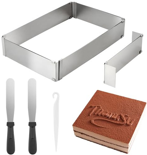 JTOOYS Marco de horno rectangular ajustable, molde rectangular de acero inoxidable con divisor y espátula, molde para tartas, cuadrado, bandeja para hornear, bandeja para hornear rectangular,