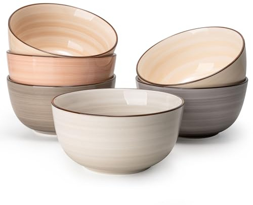Sweese 20 Oz Porcelain Cereal Bowls - Multicolor Set of 6, Dishwasher Safe, for Soup, Salad, Rice, Kitchen Decor