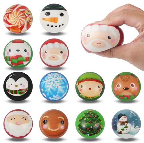 Anboor 12 Pcs Christmas Squishies Stress Balls Snowman Santa Kawaii Squishie Party Favors Stocking Stuffers Goodie Bag Fillers