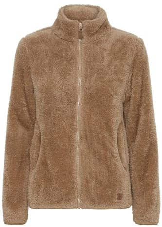 OXMO OXTelsa Damen Fleecejacke Sweatjacke Jacke mit Stehkragen Eingrifftaschen Reißverschluss Regular fit, Größe:M, Farbe:Sand (171022)