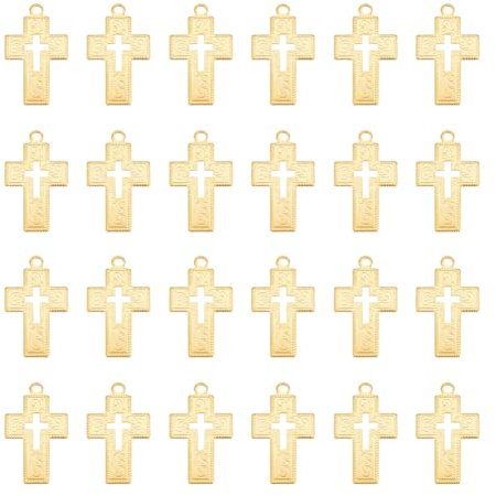 UNICRAFTALE 24 Stk 23mm Golden Kreuz Anhänger 304 Edelstahl Anhänger Kreuz Charms Anhänger Metall Kreuz Charms Kreuz Anhänger Für Damen Armbänder Halsketten DIY Schmuckherstellung