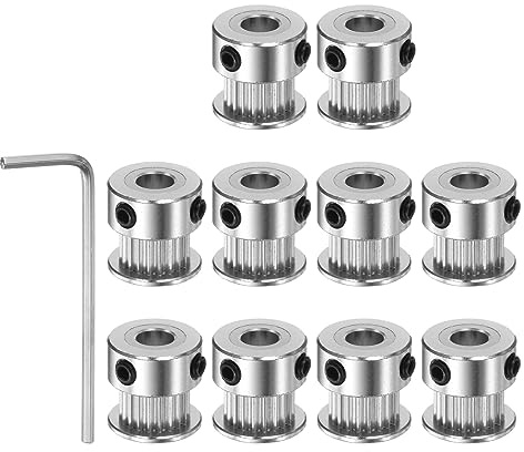 sourcing map 10Stk 2GT Umlenkrolle 20 Zähne 6,35mm Bohrung 16mm Durchmesser Aluminum Zahnriemen mit 2mm Sechskant Schlüssel für 6mm Breite Gürtel 3D Drucker CNC Maschine Zubehör Silberton