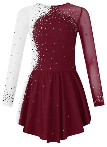 Aislor Eiskunstlauf Kleid Mädchen Langarm Ballettkleid Kinder Tanzkleid Kürkleider Eiskunstlauf Gymnastikanzug Wettbewerb