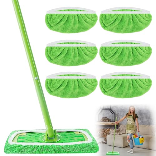 Aohcae 6 Stück Tücher Wiederverwendbare für Swiffer, Sweeper Mop Swiffer Feuchte Bodentücher Wiederverwendbar Swiffer Tuch Waschbar Nass und Trocken