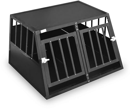 Defacto Hundetransportbox Alu Hundebox Reisebox Autobox Gittertür abschließbar Aluminium Transportbox für Hunde Tiertransportbox (Schwarz, (XXL) 95X85X69 cm)