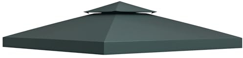 Outsunny Tetto di Ricambio per Gazebo 3x3 m a 2 Livelli da Giardino, Telo Gazebo 3x3 m Resistente all'Acqua in Tessuto Oxford 180g/㎡ e Poliestere Anti-UV con 8 Fori di Drenaggio, Grigio Antracite