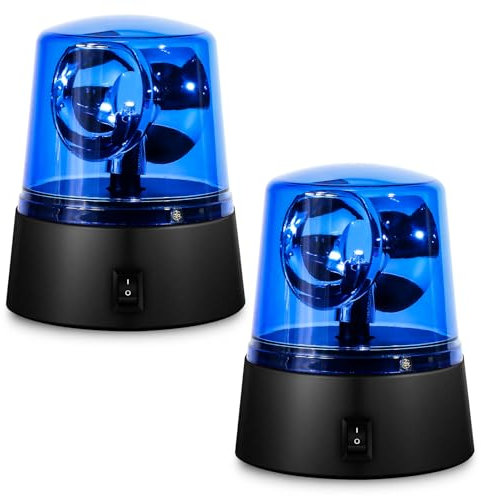 QCDENG Lot de 2 lumières stroboscopiques bleues rotatives à 360 degrés, lumière de police, discothèque, fête, lumière décorative