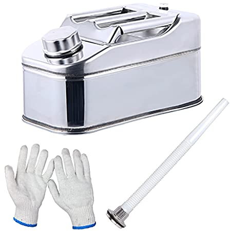 DLAZUM Tragbarer 5-Liter-Kraftstoffkanister aus Metall, Benzinkanister aus Edelstahl 304 mit Ölführungsrohr, Kraftstofftank-Transportaufbewahrung, Diesel-Ersatzkanister, 5 l (5 l)