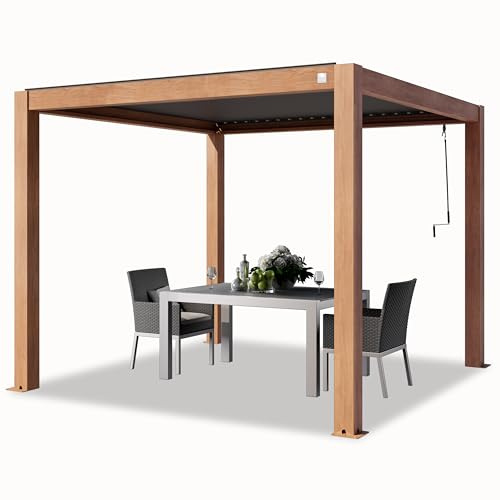 PRIMEYARD Pergola 3x3 m Aluminium Pfosten in Holzoptik mit Lamellendach aus Aluminium Terrassenüberdachung