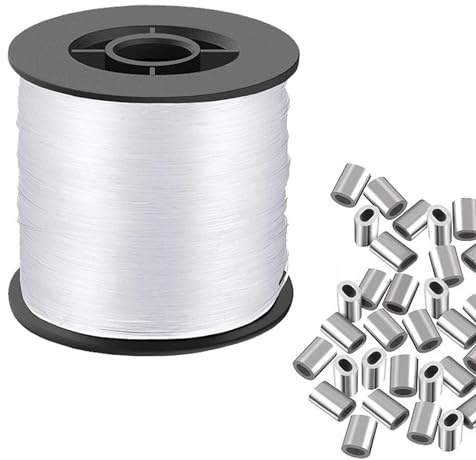 SRTSTR 200M Fil de Peche Transparent Ultra Resistant 0.8mm Fil Nylon Transparent Fil Elastique pour Bracelet avec 100 Manchons à Sertir en Aluminium pour Bricolage, Pêche, Artisanat, Bijoux