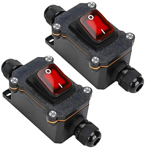 2 Stück IP65 Wasserdichter Inline-Schalter Mit Mini Schraubendreher - 12V DC 30A DPST 4-Polig Drucktaste Kabelschalter - Ein/Aus Wippschalter