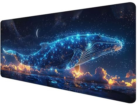 Mauspad XXL, 800x300mm Gaming Mauspad Magie, XXL Mousepad Groß mit rutschfeste Gummibasis, Mauspad Wal Wasserdicht & rutschfest, Großer Erweiterter Schreibtischunterlage für Home Office Dekor S-1