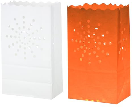 QUARKZMAN Weiß Papier Lichter Tüten 10Stk Sonnen Form Flammen Resistent Laternen Kerzen Tüten für Weihnachten Hochzeiten Geburtstag Party Dekoration