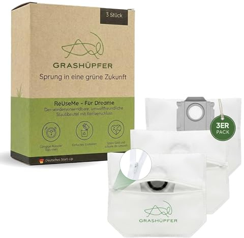GRASHÜPFER® 3 Reusable Dust Bags for Dream & Mova with Zip - Dream X40 Ultra, X50 Ultra, X60 Ultra, L20, L40, L50 Pro Ultra, X30 Ultra, E30 Ultra; MOVA Z60, E30, P50, Mobius 60