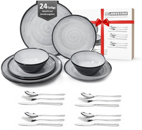 La Joventino - Vajilla de camping (24 piezas, melamina, para exteriores e interiores)