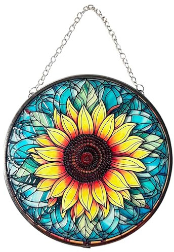 Vibrant Sunflower Stained Glass Suncatcher, 6-Inch Decorative Window Ornament