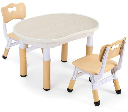 Clevich Barnbord med 2 stolar, barnbordsstolset, justerbar höjd, multifunktionell barnstolsgrupp, målbord för klassrum, förskolor, barnbord och stolset för mat, lek gult