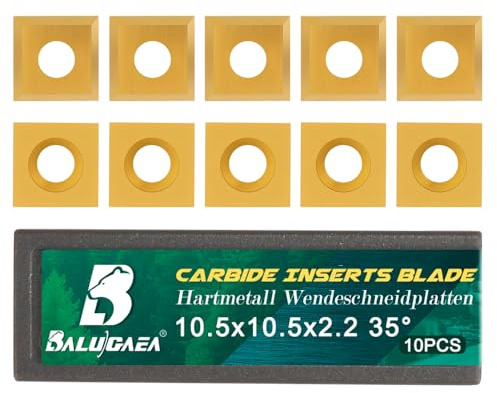 BALUGAEA 10 Stück HM Wendeplatten 10.5x10.5x2,2mm-35° Wendemesser | Hartmetall Wendeplatten mit TiN Beschichtete mit 4 Schneidkanten für Planfräser, Hobel und professionelle Holzbearbeitung.