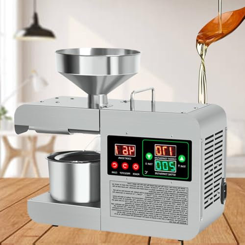 Presse à huile électrique 820 W - 3-5 kg/h, moulin à huile automatique, expulseur d'huile en acier inoxydable pour presser les graines d'arachide/sésame, prend en charge le pressage à froid et à cha