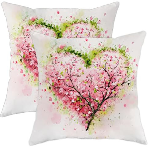 Set di 2 federe per cuscini con fiori di pesco e fiori di ciliegio, decorative per esterni, quadrate, per casa, divano, letto, 45,7 x 45,7 cm