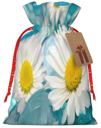 Kuilepa Jutebeutel mit Gänseblümchen-Druck, mit Geschenkanhänger, Geschenktüten, Hochzeit, Party, Weihnachten, Geburtstag, für Party, Heimbedarf