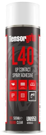 L40 Contact Spray Adhesive 500ml – High Strength Fast Drying Multipurpose Glue for Wood, Laminate, Foam, Fabric, Metal, Plastics, Upholstery & Automotive Bonding