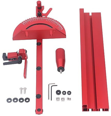 Gehrungsanschlagsystem aus Aluminiumlegierung, 450 mm, mit T-Nutenplatte, 27 Winkelanschlägen, 3/4 Zoll x 3/8 Zoll T-Nutenleiste für Tischkreissäge, Präzisionszaun, Klappanschlag, Holzbearbeitungswe