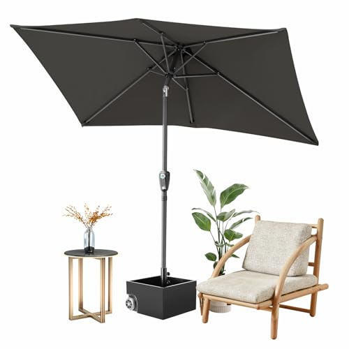Fiqops Parasol rectangulaire, 300 x 200 cm, avec manivelle, protection solaire UV50+, pliable, imperméable, pour jardin, terrasse, sans support, gris, gris, 300 x 200cm