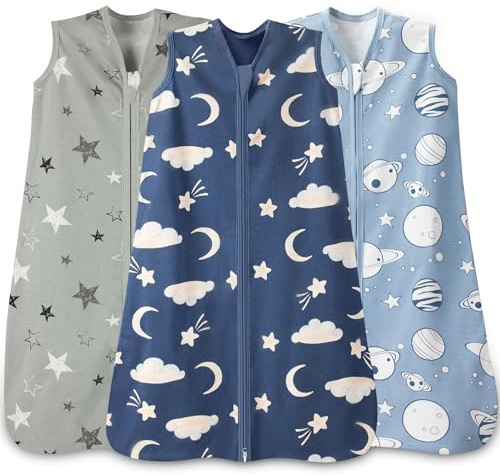 Wrrernsin Baby Sleep Sack 0-6 Months,100% Cotton TOG 0.5 Wearable Blanket for Newborn and Infant, 3 Pack 2-Way Zipper Lightweight Sleeping Bags for Toddler