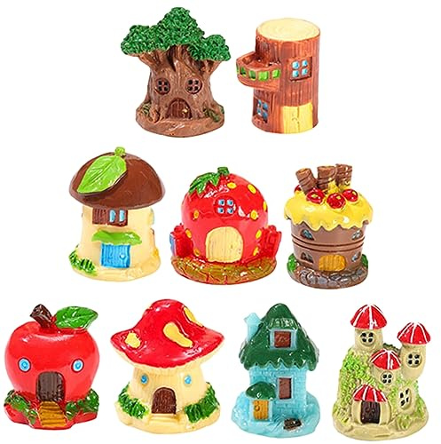 UPKOCH 9 Figuras de Resina para Casas Pequeñas, Adorno Decorativo de Paisaje Miniatura, 9 Piezas, Decoración para Mini Casa y Pastel